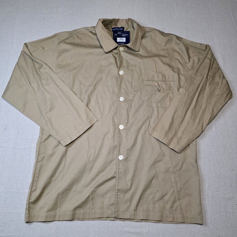 Polo Ralph Lauren Sleep Shirt Pajama Top Mens L Long Sleeve Sleepwear Tan NWT